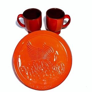Vintage Frankoma Phoenix Plate & Mugs Pottery Set